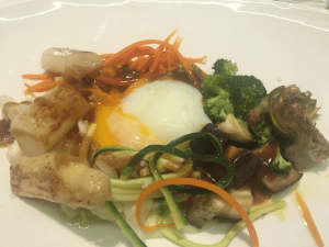 Prevención ceguera con dieta mediterránea:            Panaché de verduras con huevo, ricos en luteina y zeaxantina. Cortesía restaurante la Fábrica (Burgos)